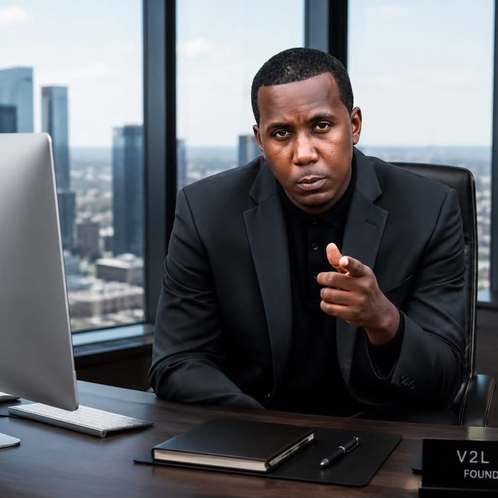 Chris of V2L Media seated at his desk beside a computer